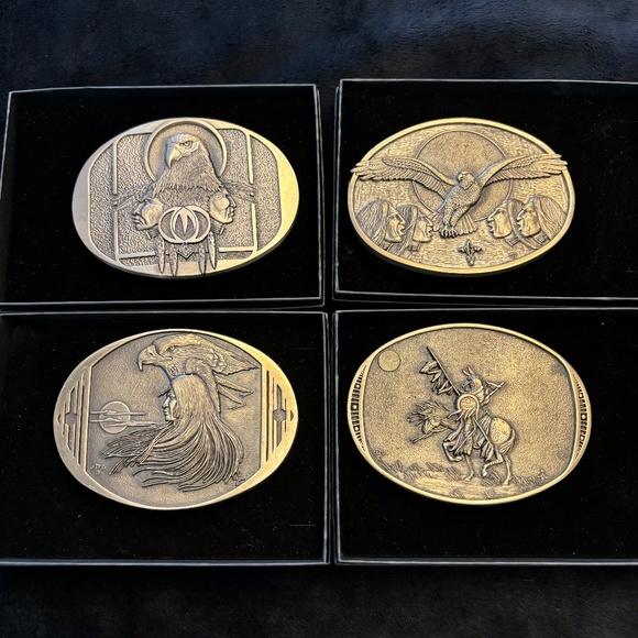 Johnny Tiger Jr (1940-2015) Limited Edition Brass Buckles set of 4 - RARE SET